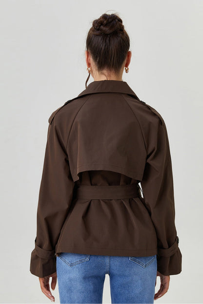 Harlow & Row Cropped Double-Breasted Trench Jacket
