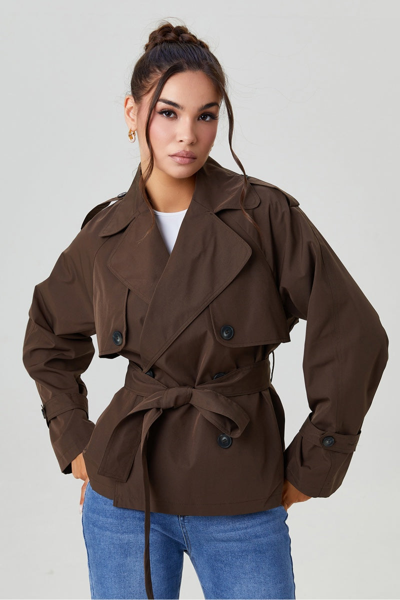 Harlow & Row Cropped Double-Breasted Trench Jacket