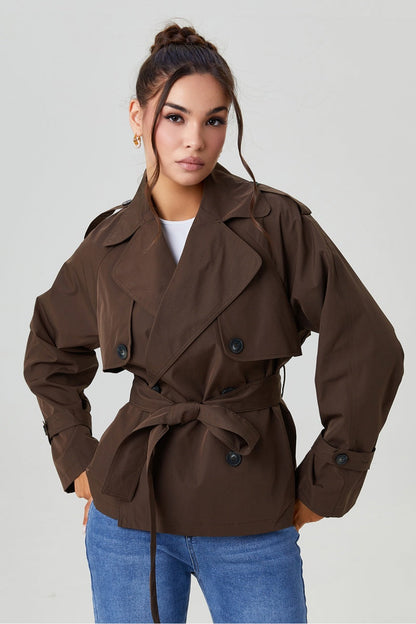 Harlow & Row Cropped Double-Breasted Trench Jacket