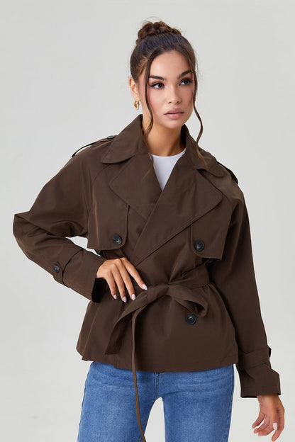 Harlow & Row Cropped Double-Breasted Trench Jacket