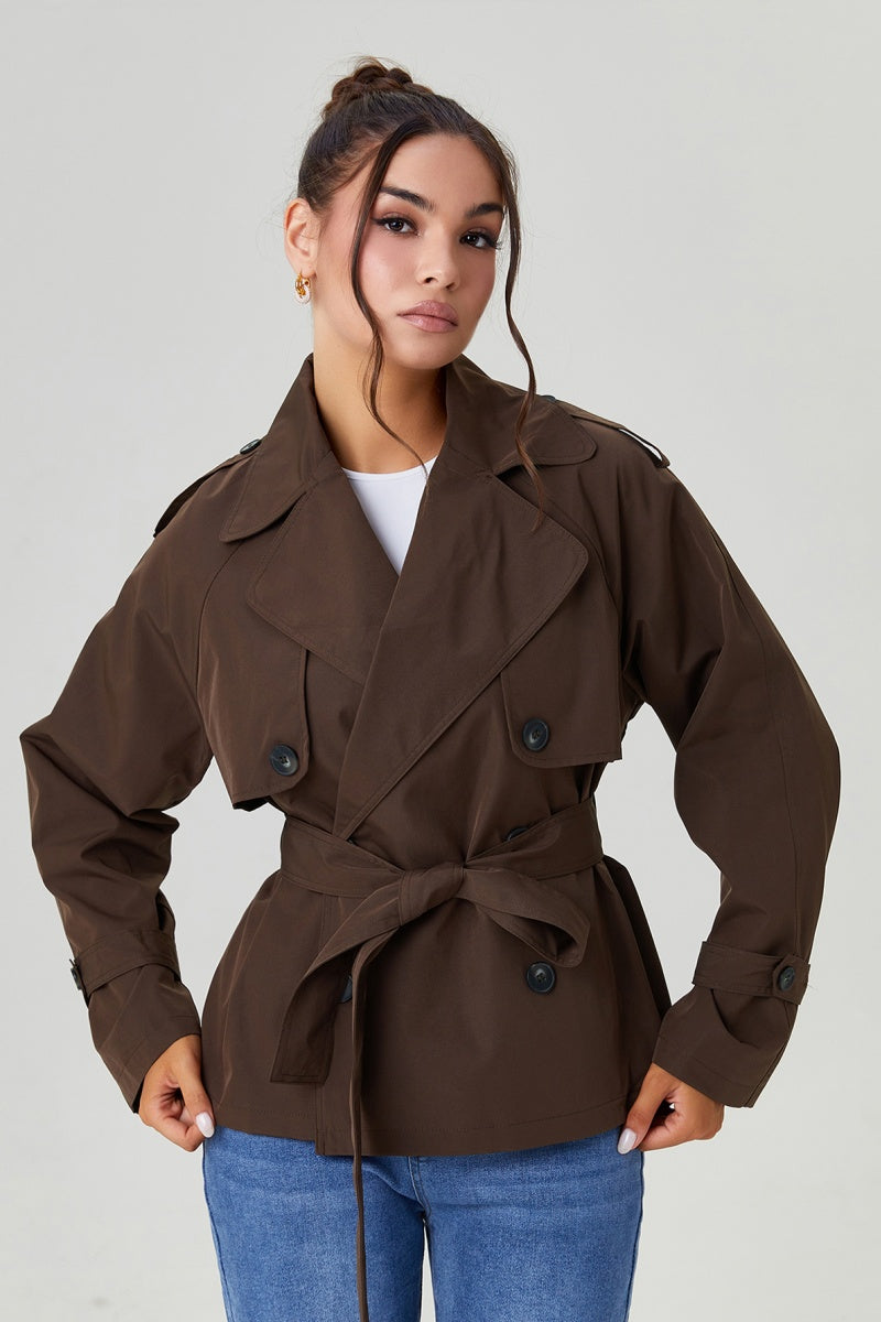Harlow & Row Cropped Double-Breasted Trench Jacket