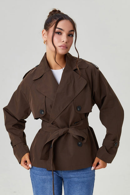 Harlow & Row Cropped Double-Breasted Trench Jacket