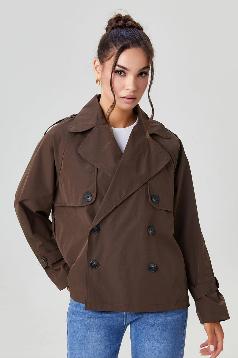 Harlow & Row Cropped Double-Breasted Trench Jacket