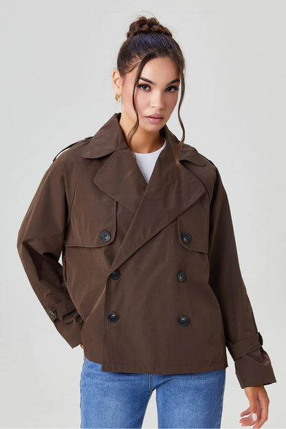 Harlow & Row Cropped Double-Breasted Trench Jacket
